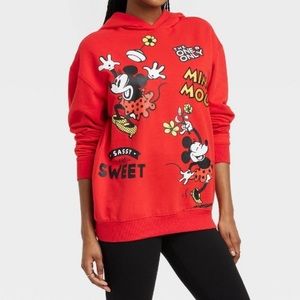 Disney 100 Minnie Mouse Mickey Mouse Hoodie Sweatshirt Red Walt Disney World MED